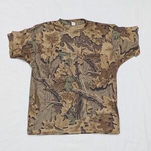 Vintage Advantage Camo Pocket T-Shirt Mens Large Made in USA Hunting Brown Leaf